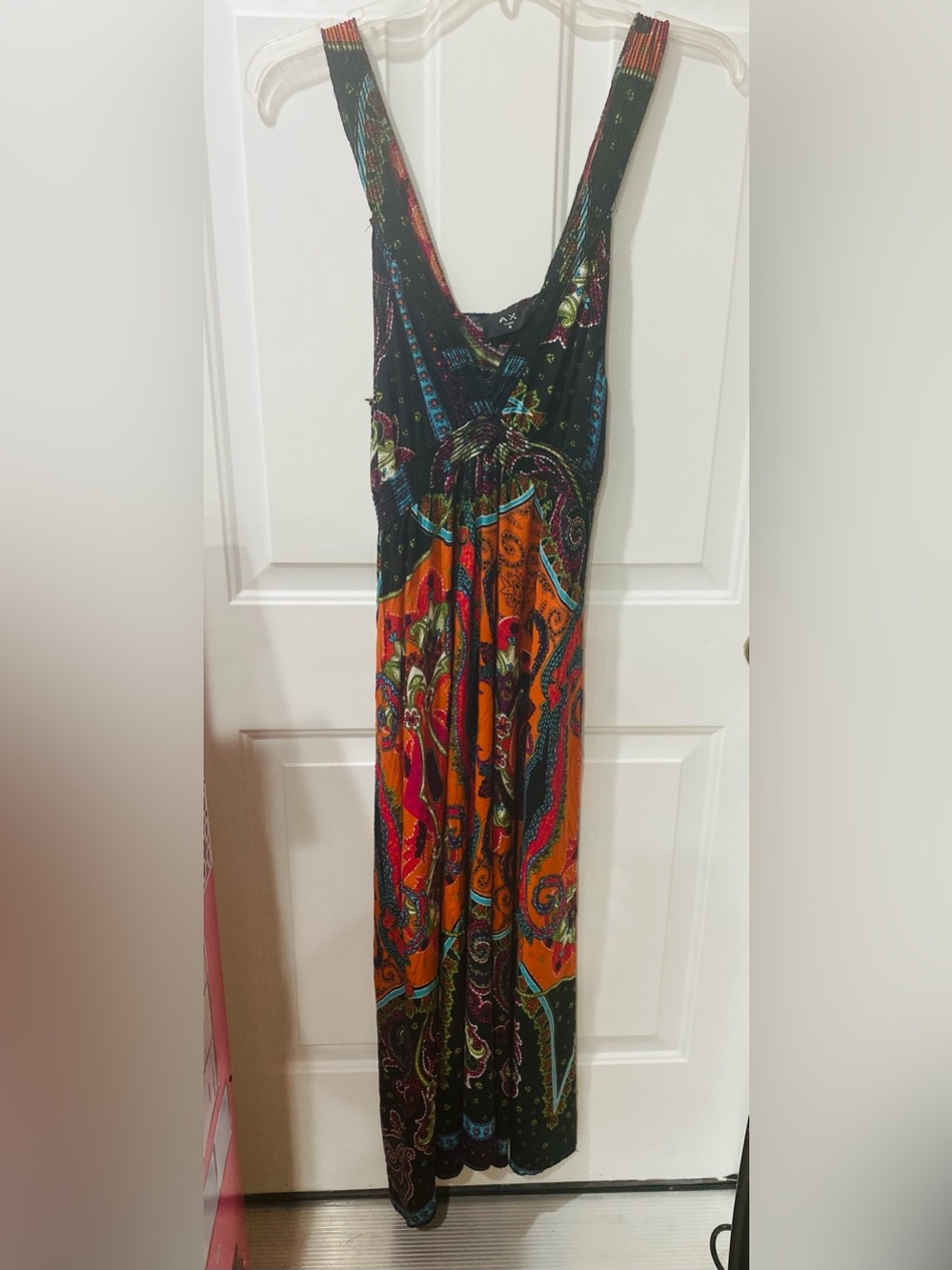 AX Paris Black & Orange Paisley V-Neck Maxi Dress summer women’s size 8